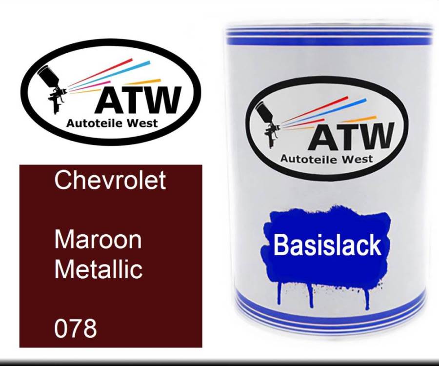 Chevrolet, Maroon Metallic, 078: 500ml Lackdose, von ATW Autoteile West.